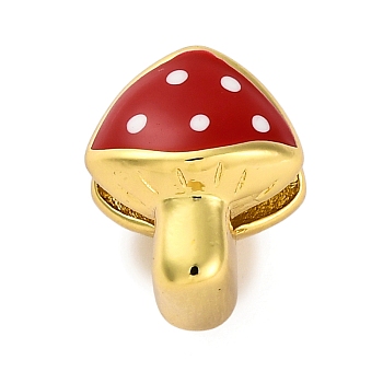 Brass Enamel European Beads, Large Hole Beads, Cadmium Free & Lead Free, Long-Lasting Plated, Real 18K Gold Plated, Mushroom, Red, 14x11x13mm, Hole: 4.5mm