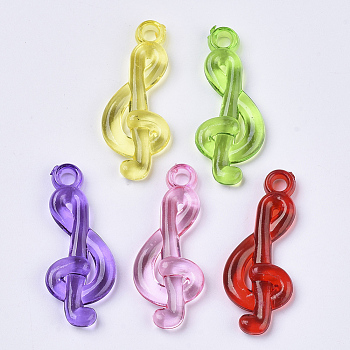 Transparent Acrylic Pendants, Dyed, Musical Note, Mixed Color, 35x14x4mm, Hole: 3mm, about 595pcs/500g