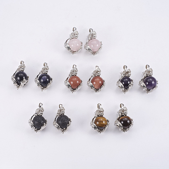 Natural & Synthetic Mixed Stone Pendants, with Platinum Tone Brass Findings, Dragon, 43x28x26.5mm, Hole: 3x6mm