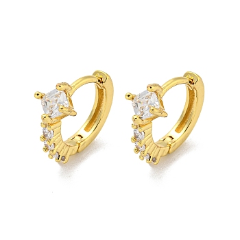 Brass Micro Pave Cubic Zirconia Hoop Earring, Real 18K Gold Plated, Star, 14.5x6.5mm