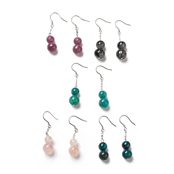 Natural Gemstone Calabash Dangle Earrings with 925 Sterling Silver Pin for Women, 43mm, Pin: 0.6mm