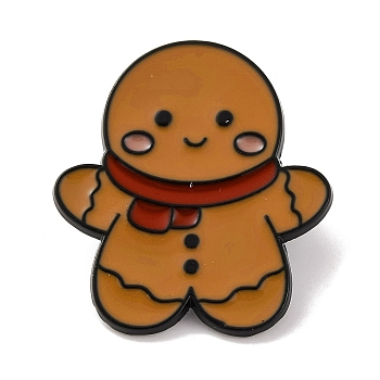 Christmas Theme Enamel Pins, Alloy Brooches for Backpack Clothes, Gingerbread Man, 30x27x1mm