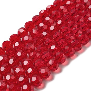 Transparent Glass Beads, Faceted(32 Facets), Round, FireBrick, 10mm, Hole: 1.8mm, about 66~68pcs/strand, 24.02~24.13 inch(61~61.3cm)