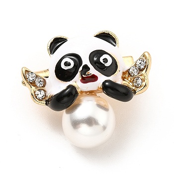 Panda with Wings Enamel Pin with ABS Pearl Beaded, Golden Alloy Animal Brooch for Backpack Clothes, Cadmium Free & Lead Free, Black, 17.5x19x8mm, Pin: 0.8mm