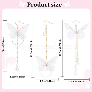 2 Pairs 2 Style Fabric Butterfly with Plastic Pearl Beaded Dangle Earrings(EJEW-AN0002-84)-2