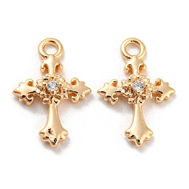 Real 18K Gold Plated Clear Cross Brass+Cubic Zirconia Charms