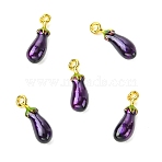 5Pcs Alloy Enamel Pendants, Eggplant Charms, Golden, Purple, 20x6.5x5.5mm, Hole: 1.5~1.6mm(ENAM-YW0006-04)