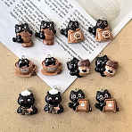 Coffee Theme Opaque Resin Pendants, Cat Charm, with Platinum Iron Loops, Black, 23~30x22~26x8~10mm, Hole: 2mm(RESI-P052-04P-M)