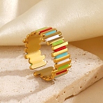 304 Stainless Steel Cuff Open Rings for Women, with Enamel, Golden, 9mm, Inner Diameter: 17mm(RJEW-I113-02G-04)