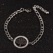 Tree of Life 304 Stainless Steel Link Bracelets, with Rhinestones and Lobster Claw Clasps, Stainless Steel Color, 6-7/8 inch(175mm), 4.5mm(BJEW-L576-22P)