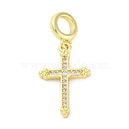 Brass Micro Pave Cubic Zirconia European Dangle Charms, Cross, Large Hole Pendants, Real 16K Gold Plated, 27.5mm, Hole: 4.2mm(KK-D325-16G)