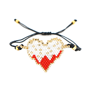 Friendship Heart Loom Pattern Seed Beads Bracelets for Women, Adjustable Nylon Cord Braided Bead Bracelets, Colorful, 11 inch(28cm)(BJEW-A121-44)