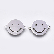 201 Stainless Steel Links connectors, Laser Cut Links, Flat Round with Smiling Face, Stainless Steel Color, 12.5x16.5x1mm, Hole: 1.5mm(X-STAS-S106-50P)