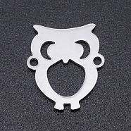 201 Stainless Steel Links connectors, Owl, Stainless Steel Color, 15x13x1mm, Hole: 1.4mm(STAS-N090-JN839-1)