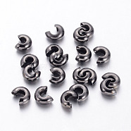 Brass Crimp Beads Covers, Nickel Free, Gunmetal, Size: About 3mm In Diameter, Hole: 1.2~1.5mm(X-KK-H289-NFB-NF)