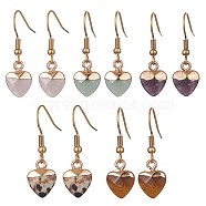 Natural Mixed Gemstone Heart Dangle Earrings, Golden 304 Stainless Steel Earrings, 33x10mm(EJEW-JE05469)