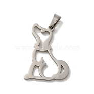 304 Stainless Steel Pendants, Laser Cut, Dog Charm, Stainless Steel Color, 27x19x1mm, Hole: 6x3mm(STAS-O005-15P)
