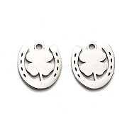 316 Surgical Stainless Steel Charms, Laser Cut, Horseshoe with Clover Charm, Stainless Steel Color, 13.5x12.5x1mm, Hole: 1.6mm(STAS-H190-14P-03)