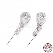 Rhodium Plated 925 Sterling Silver Pendant Bails, with Cubic Zirconia, with 925 Stamp, Clear, Platinum, 14mm, Hole: 6x1mm, Pin: 0.7mm, Inseam Length: 4.5mm(X-STER-L058-019P)
