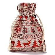 Cotton Gift Packing Pouches Drawstring Bags, for Christmas Valentine Birthday Wedding Party Candy Wrapping, Red, Christmas Themed Pattern, 14.3x10cm(ABAG-B001-01B-07)