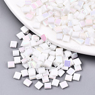 2-Hole Glass Seed Beads, Half Rainbow Colours, Square, White, 5x4.5~5.5x2~2.5mm, Hole: 0.5~0.8mm, about 1180pcs/bag(SEED-S031-L-ST41-R)