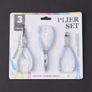 Steel Pliers Set, with Plastic Handles, including Side Cutter Pliers, Round Nose Plier, Needle Nose Wire Cutter Plier, Light Sky Blue, 113~126x48~52x6~10mm, 3pcs/set(TOOL-YW0001-18D)