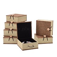 Rectangle Wooden Bracelet Boxes, with Burlap and Velvet, Camel, 10.4x10x5.2cm(OBOX-N013-01)