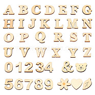 DIY Wood Alphanumeric Sticker Crafts, Mixed A~Z Alphabet & Number0~9 & Other Pattern, for Scrapbooking Decor, Blanched Almond, 38~24.5x33.5~15.5x4mm(DIY-WH0302-94)