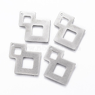 304 Stainless Steel Pendants, Rhombus, Stainless Steel Color, 32x24.5x0.5mm, Hole: 1.5mm(X-STAS-P175-68P)