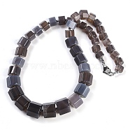 Natural Grey Agate Hexagon Prism Graduated Beaded Necklaces for Women Men, 19.49 inch(49.5cm)(NJEW-K388-03K)