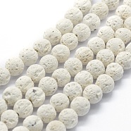 Natural Lava Rock Round Beads Strands, Round, White, 4~5mm, Hole: 1mm, about 95pcs/strand, 15.15 inch(38.5cm)(G-E508-04-4mm)