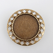 Vintage Alloy Brooch Cabochon Bezel Settings, with Iron Pin Brooch Back Bar Findings, Flat Round, Cadmium Free & Nickel Free & Lead Free, Antique Bronze, Tray: 25mm, 36x2mm, Pin: 0.6mm(PALLOY-N0085-47AB-NF)