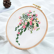 DIY Bouquet Pattern 3D Ribbon Embroidery Kits, Including Printed Cotton Fabric, Embroidery Thread & Needles, Colorful, 300x270mm(PW22062878659)