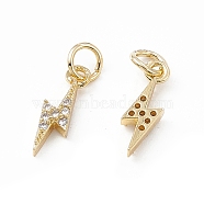 Brass Micro Pave Cubic Zirconia Charms, with Jump Ring, Lightning Bolt Charm, Real 18K Gold Plated, 14.5x5x2.5mm, Hole: 3mm(KK-E068-VB224)