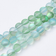 Synthetic Moonstone Beads Strands, Holographic Beads, Dyed, Frosted, Round, Green, 10mm, Hole: 1.2mm 40pcs/strand, 15.7 inch(G-S283-10mm-11)
