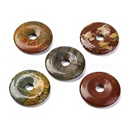 Natural Polychrome Jasper/Picasso Stone/Picasso Jasper Pendants, Donut/Pi Disc Charms, 40x6.5mm, Hole: 8.5mm(G-D0017-03C)