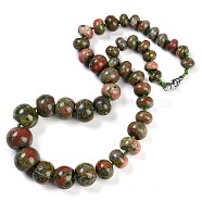 Natural Unakite Rondelle Graduated Beaded Necklaces for Women Men, 19.49 inch(49.5cm)(NJEW-K388-02G)