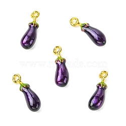5Pcs Alloy Enamel Pendants, Eggplant Charms, Golden, Purple, 20x6.5x5.5mm, Hole: 1.5~1.6mm(ENAM-YW0006-04)