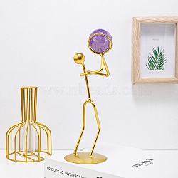 Natural Amethyst Reiki Energy Stone Ornament, Basketball Player Model Iron Art Display Decorations, 200x110mm(WG75432-05)