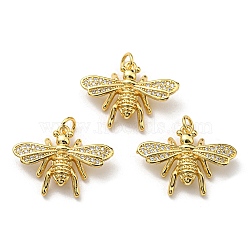 Brass with Cubic Zirconia Pendants, Long-Lasting Plated, Lead Free & Cadmium Free, Bee, Real 18K Gold Plated, 17.5x24x5.5mm, Hole: 3.2mm(KK-K341-21G)