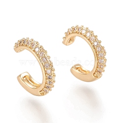 Brass Micro Pave Clear Cubic Zirconia Cuff Earrings, Ring, Real 18K Gold Plated, 10x3mm(X-EJEW-M195-07G)