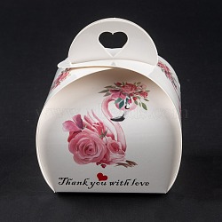 Foldable Creative Kraft Paper Box, Wedding Favor Boxes, Favour Box, Paper Gift Box, Hot Pink, Swan Pattern, 7.2x7x8.3cm(CON-B002-08B-01)