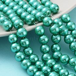 Baking Painted Pearlized Glass Pearl Round Bead Strands, Light Sea Green, 8~9mm, Hole: 1mm, about 105pcs/strand, 31.4 inch(X-HY-Q330-8mm-29)