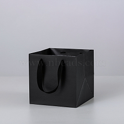 Solid Color Kraft Paper Gift Bags with Ribbon Handles, for Birthday Wedding Christmas Party Shopping Bags, Square, Black, 20x20x20cm(PAAG-PW0001-103B-05)