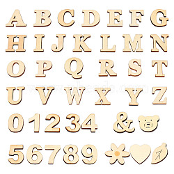 DIY Wood Alphanumeric Sticker Crafts, Mixed A~Z Alphabet & Number0~9 & Other Pattern, for Scrapbooking Decor, Blanched Almond, 38~24.5x33.5~15.5x4mm(DIY-WH0302-94)