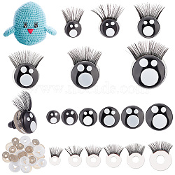 PandaHall Elite Craft Plastic Doll Eyes, with 24Pcs 6 Style Acrylic Doll Eyelashes and 15Pcs Plastic Pad, Black, 15x12mm, Pin: 5mm(DIY-PH0017-61)