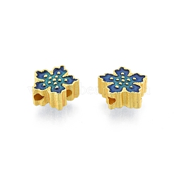 Alloy Enamel Beads, Matte Gold Color, Sakura, Marine Blue, 9x9x4mm, Hole: 1.5mm(PALLOY-P285-03MG-02)