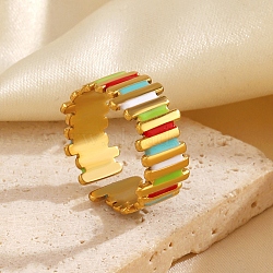 304 Stainless Steel Cuff Open Rings for Women, with Enamel, Golden, 9mm, Inner Diameter: 17mm(RJEW-I113-02G-04)