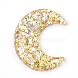 Transparent Resin Cabochons, with Paillette, Moon, Yellow, 38x31x6.5mm(CRES-T008-10B)