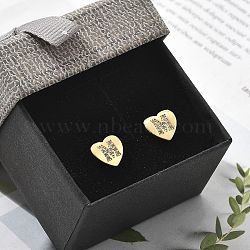 Rack Plating Brass Micro Pave Clear Cubic Zirconia Stud Earrings, Heart, Letter M, 8.5x9.5mm(EJEW-K299-01G-M)